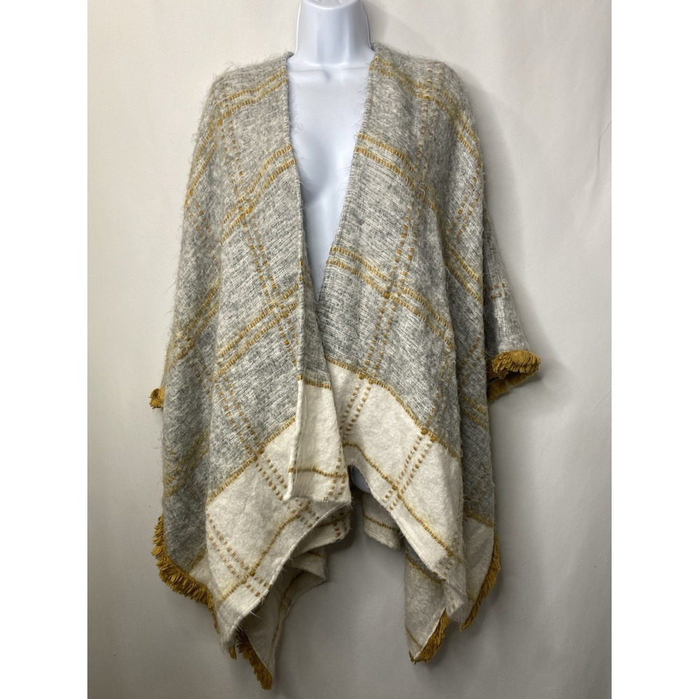 World Market Shawl Sweater Open Front Fuzzy Fringe Cardigan Oversized One Size